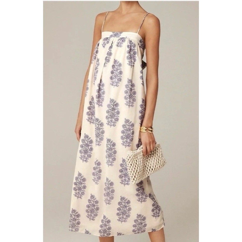 J.Crew Womens Floral Ivory Cotton Midi Dress S Flowy Summer Sundress Pockets